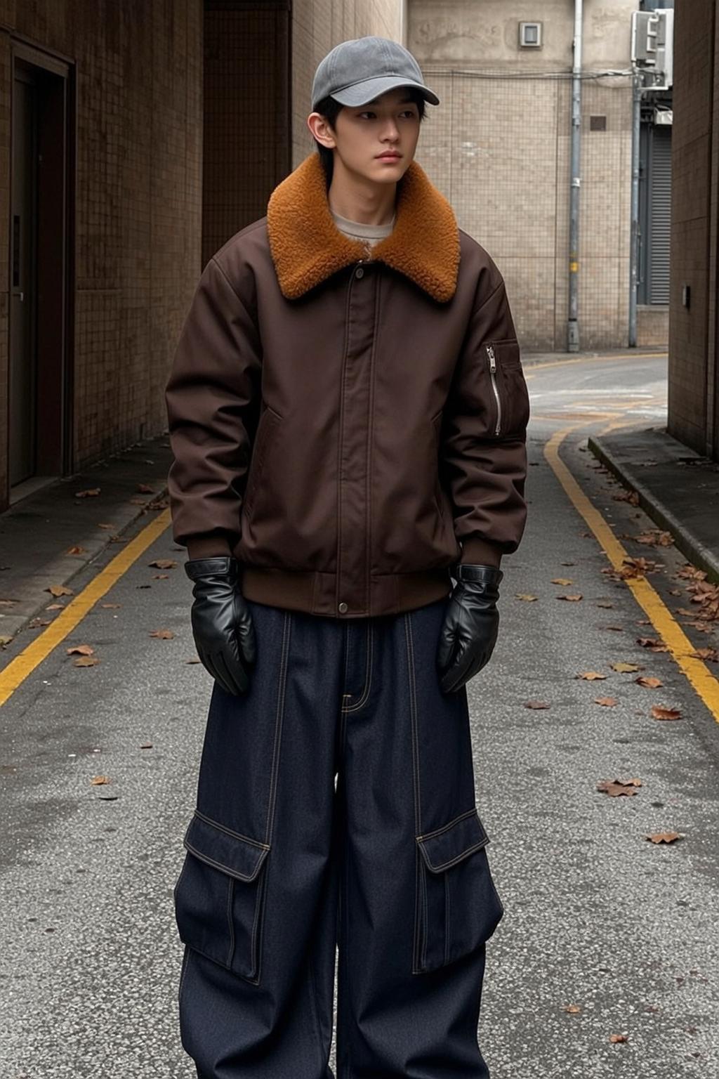 East Asian Man Alleyway Bomber Jacket