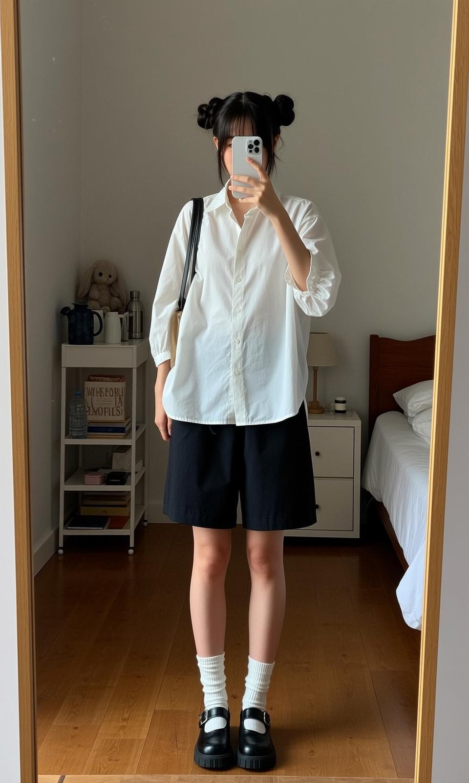 Casual Young Black Two Buns Fair Oversized