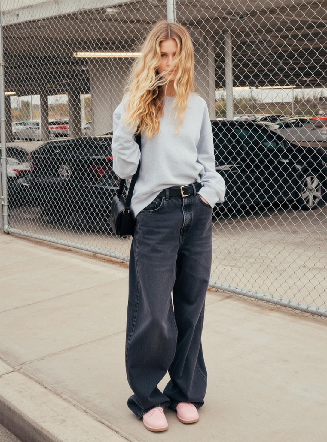 Blonde Woman Parking Lot Street Style