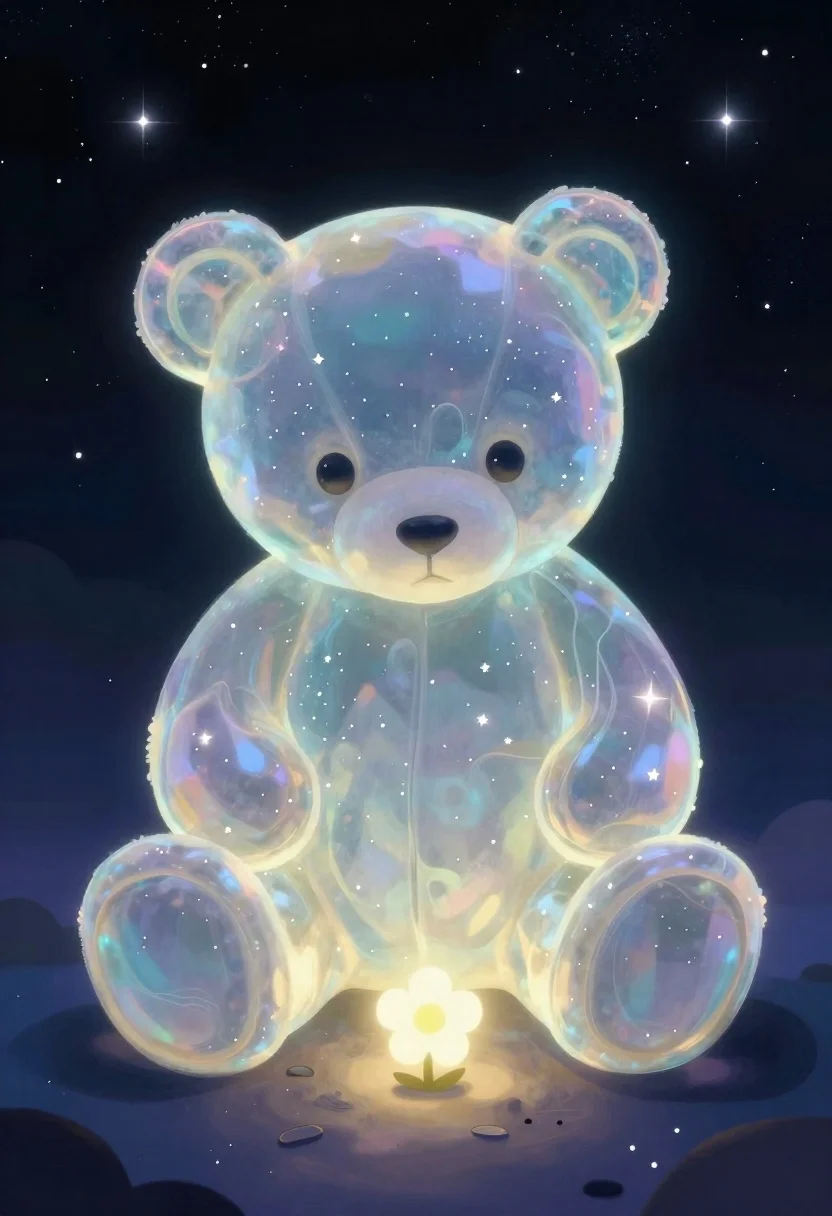 Digital Art Illustration Large Translucent Teddy Bear Made Glowing Cosmic reference photo