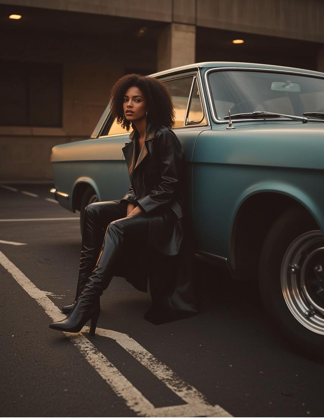 Teal Car Leather Coat
