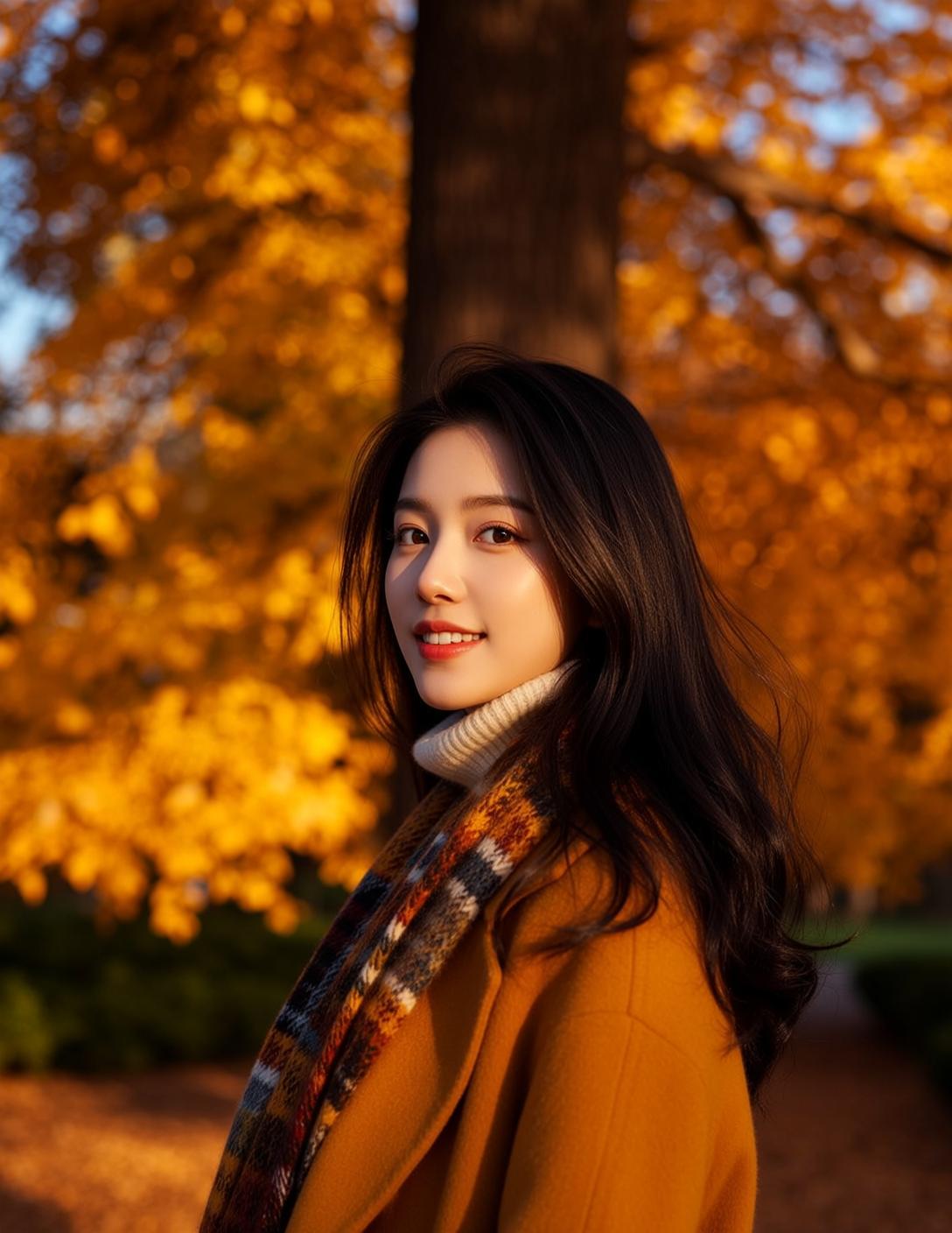 Mustard Coat Plaid Scarf Portrait