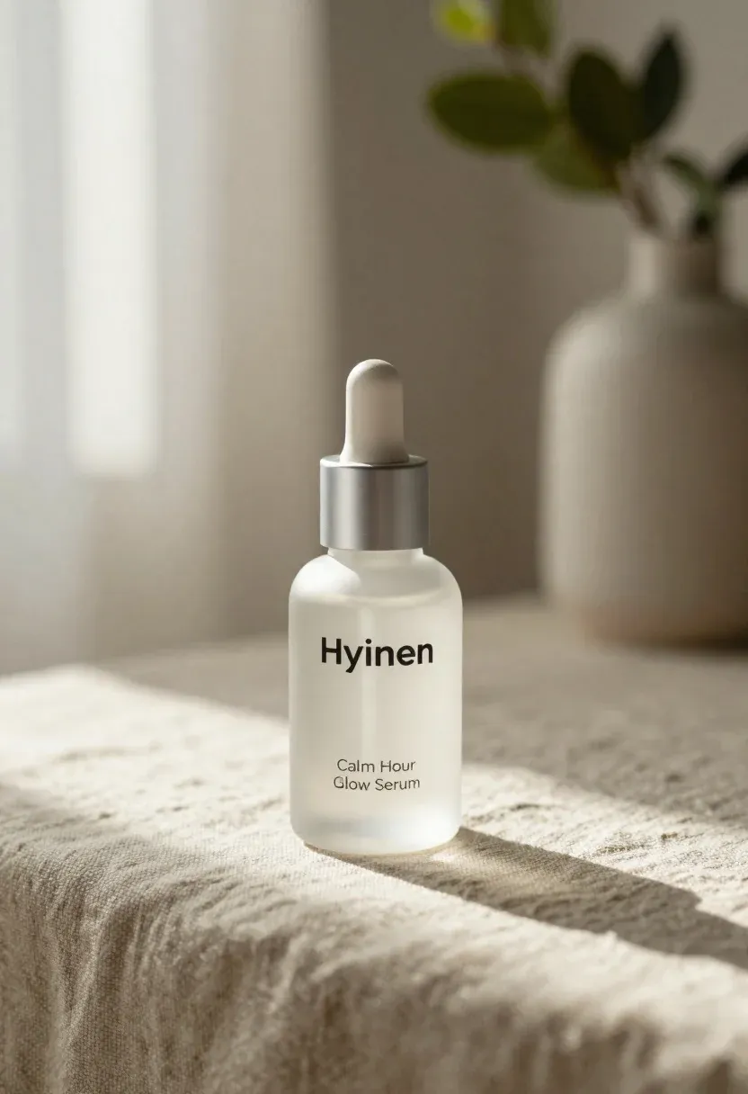 Minimalist Skincare Bottle Sits Centered Textured Fabric Surface Softly Lit