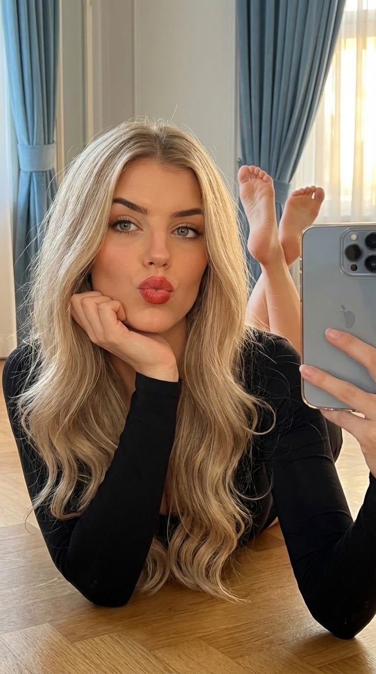 Face On Floor Holding Iphone Selfie Pose