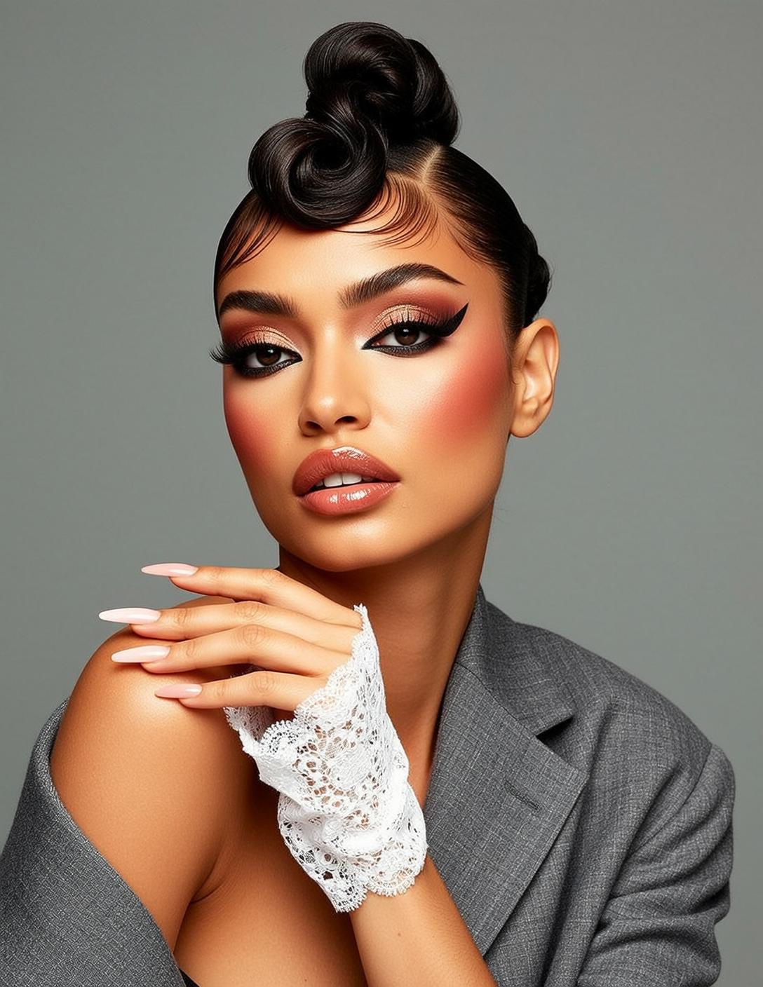 Makeup Medium Close-up Young Dark Slicked-back Hair