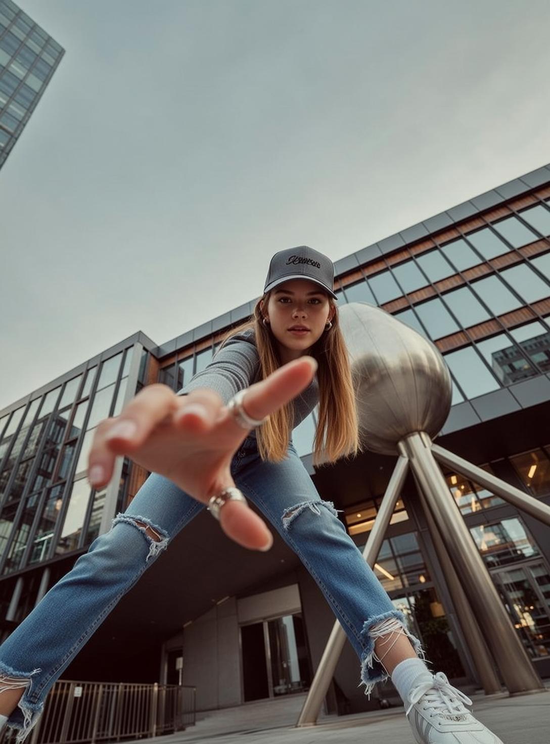 Blonde Woman Crouching Urban Street Sculpture