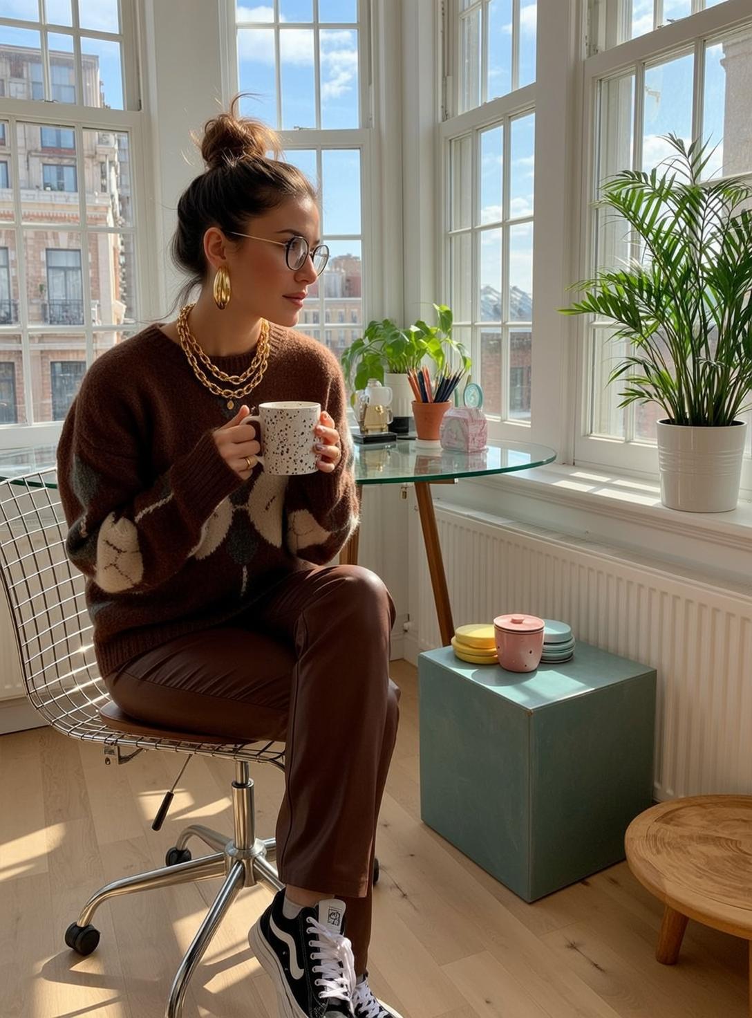 Brown Sweater Window Coffee