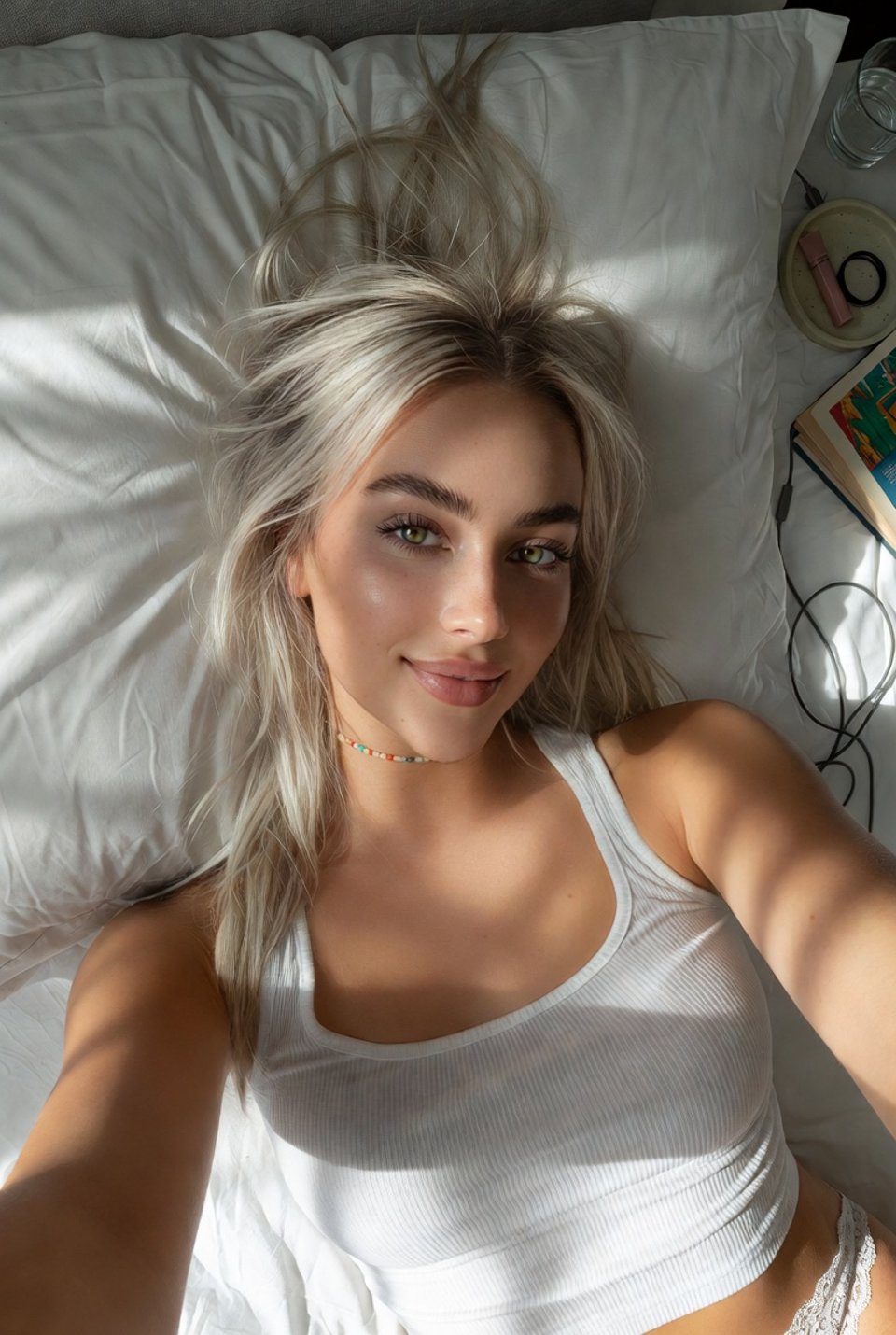 Realistic Top Down Bed Selfie Morning