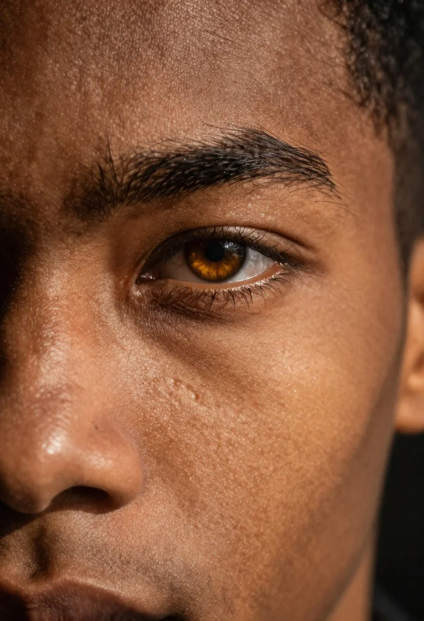 Hyper-realistic Macro Close-up Portrait Person Intense Amber Eye With Dark reference photo