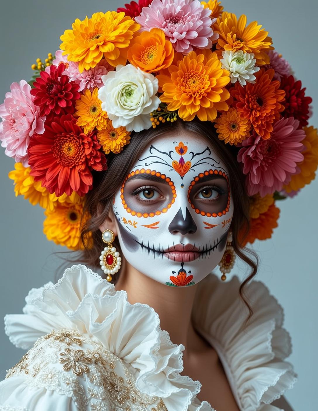 Sugar Skull White Ruffle Portrait