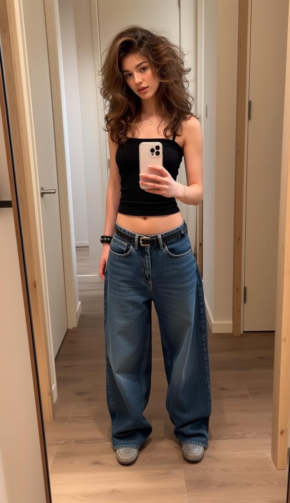 Mirror Selfie Black Crop Top Denim Jeans