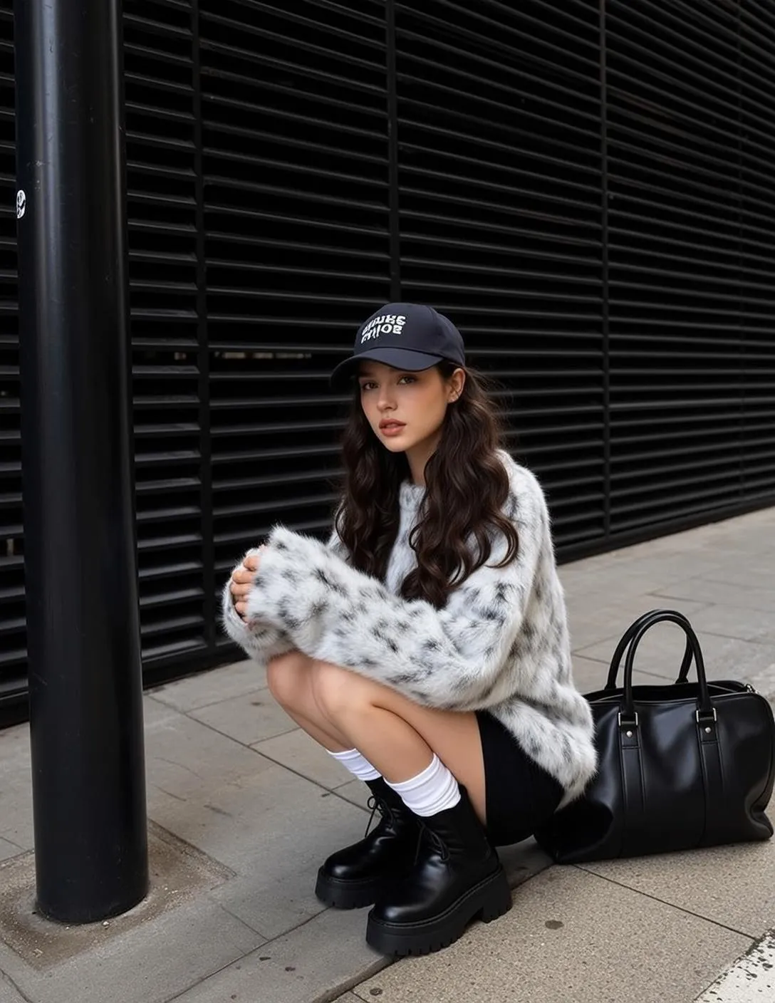 Fluffy Sweater Street Crouch Outfit