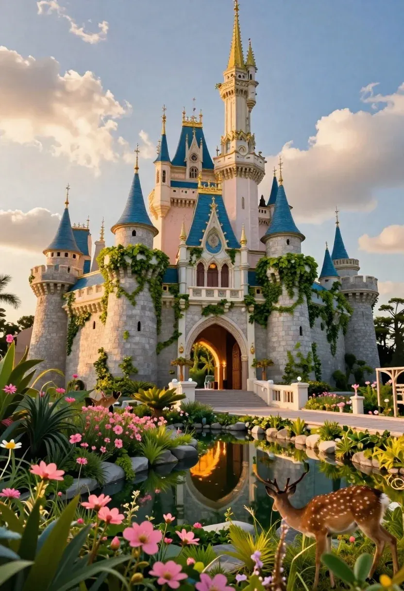 Subject Majestic Fairytale Castle With White Stone Walls And Blue