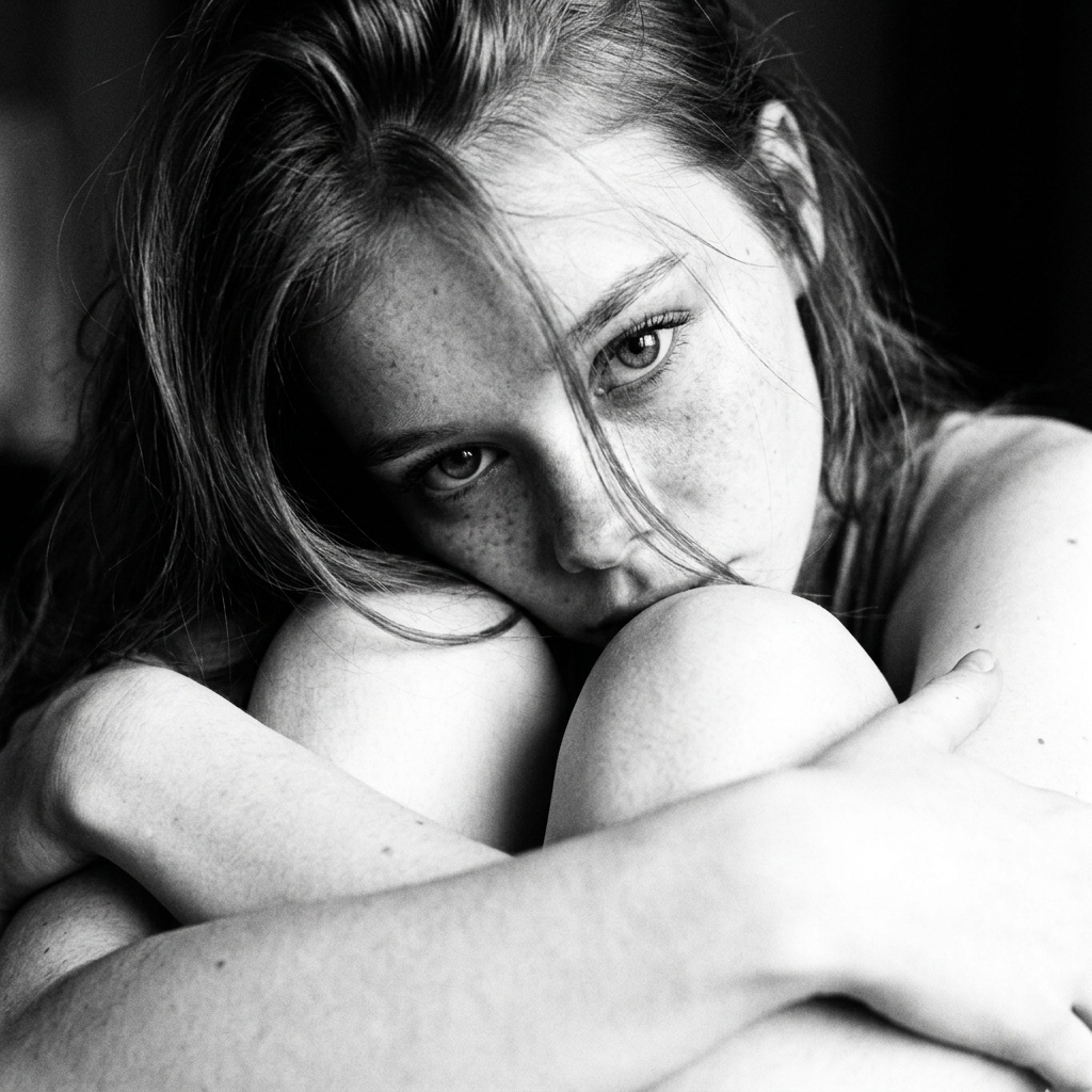 Girl Hugging Knees Cinematic Black And White pack preview