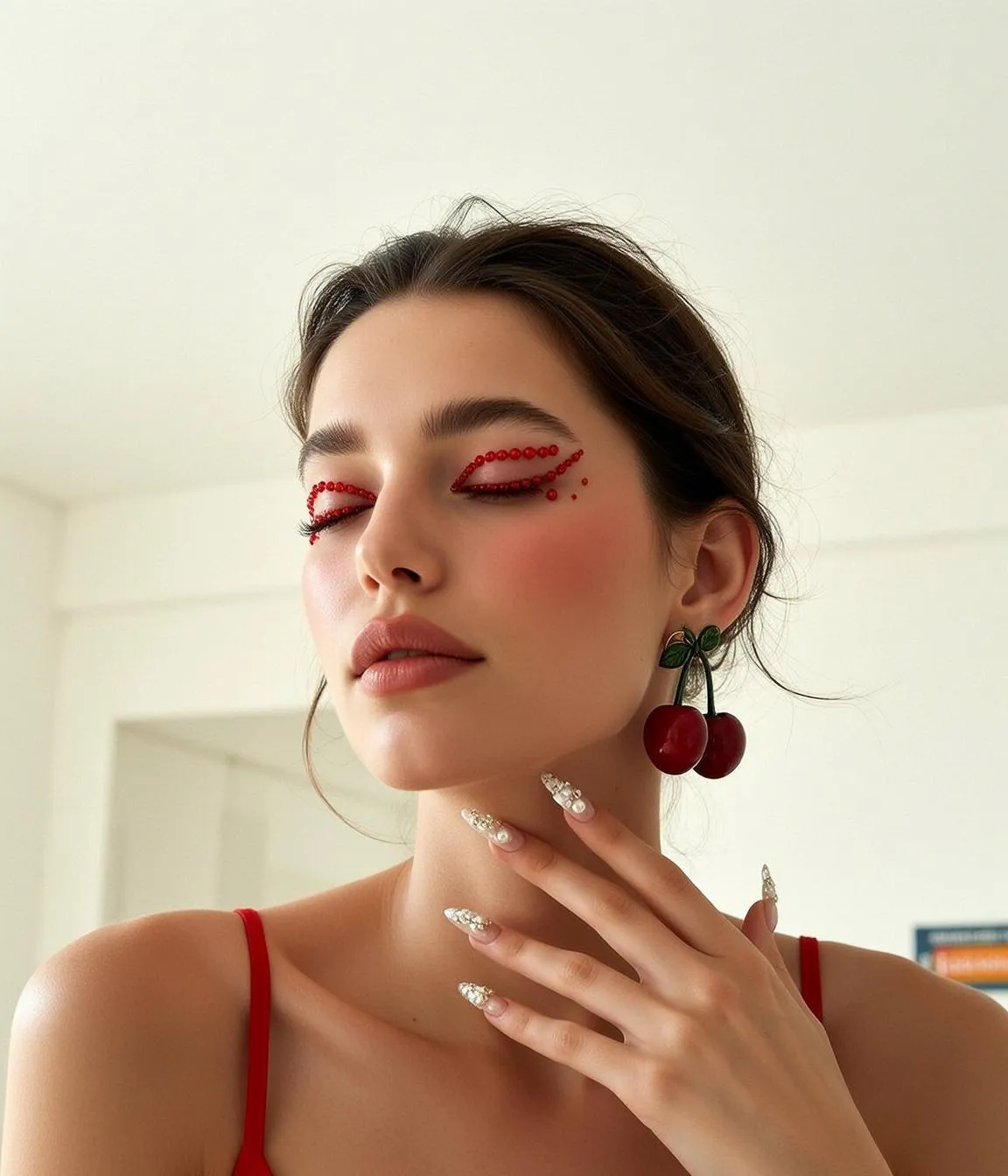 Makeup Medium Young Her Eyes Closed Head