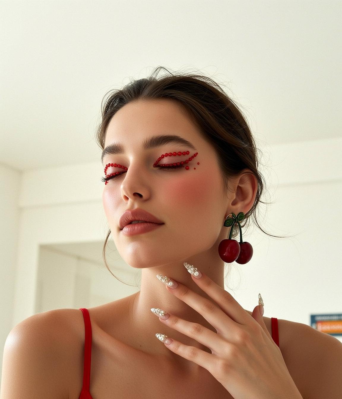 Makeup Medium Young Her Eyes Closed Head