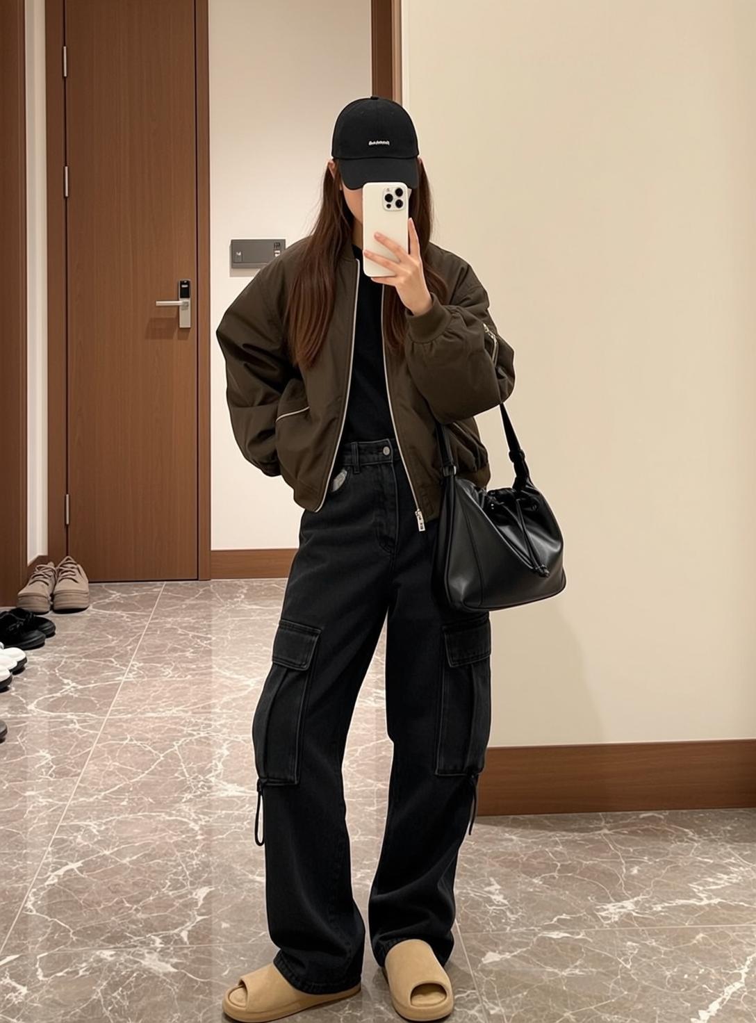 Bomber Jacket Hallway Mirror Selfie