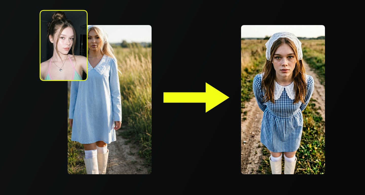 Mila remix walkthrough for Girl Blue Checkered Dress Lace Headscarf Field Daylight