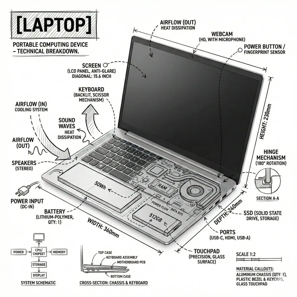 Realistic Laptop Technical Annotation Pack