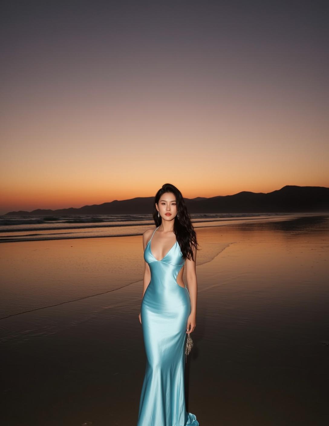 Blue Satin Beach Sunset Gown