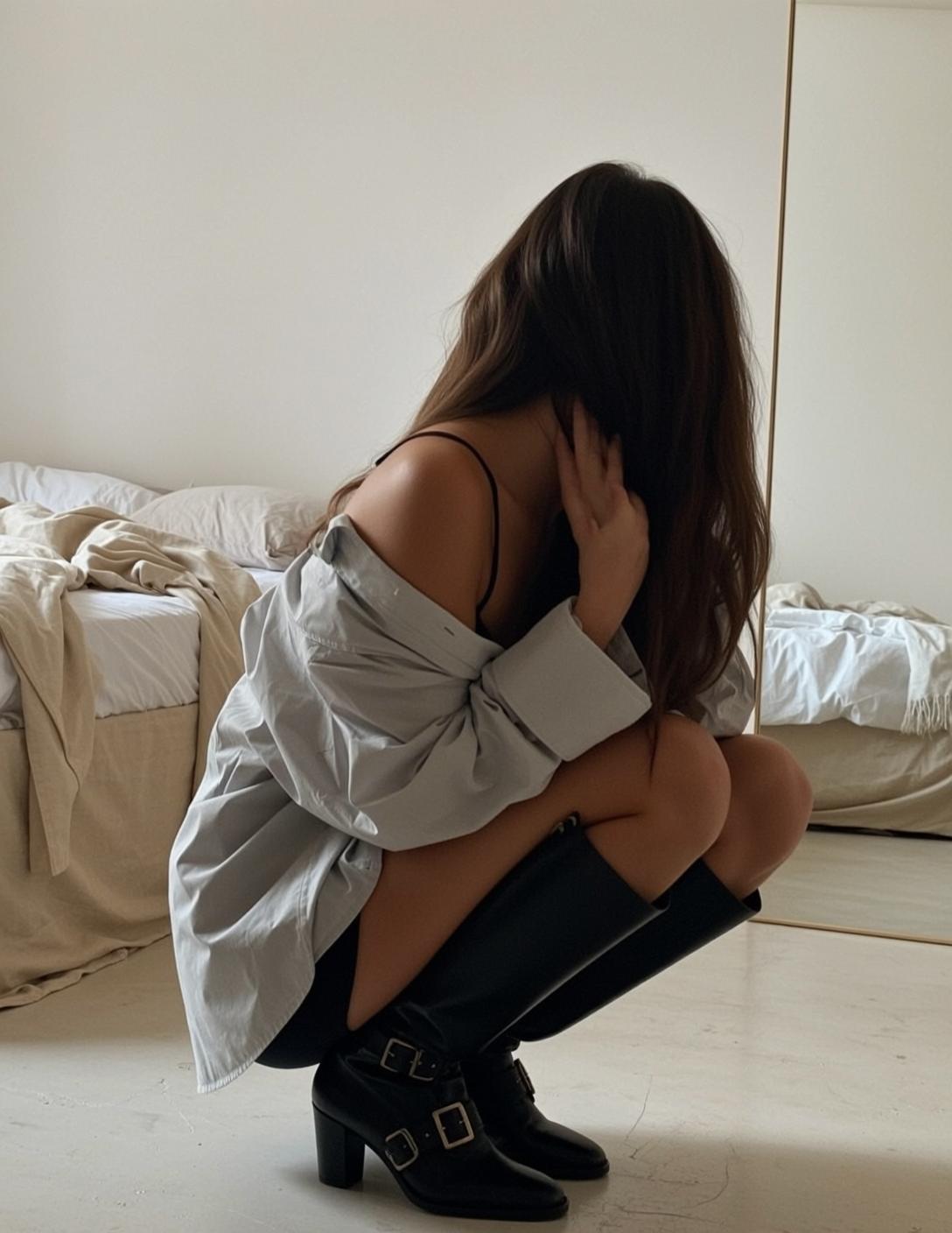 Explore Crouched Facing Away Their Head Turned