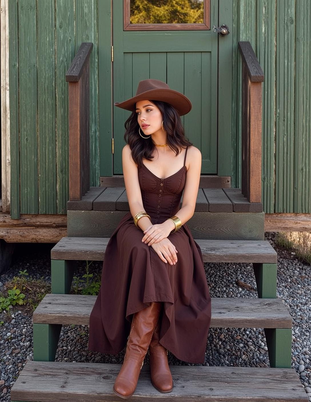 Brown Corset Skirt Western Look