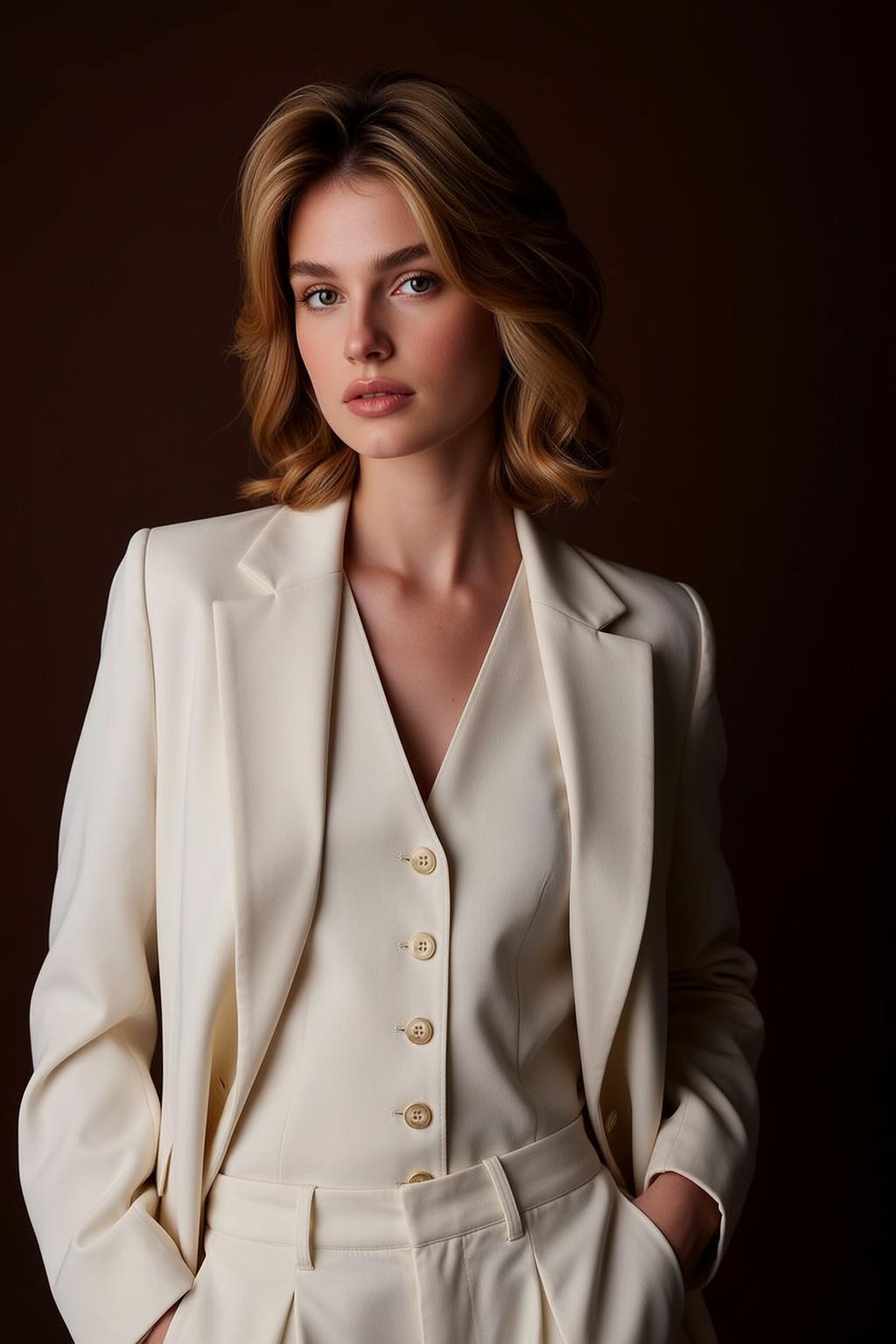 White Blazer White Vest Buttons Studio