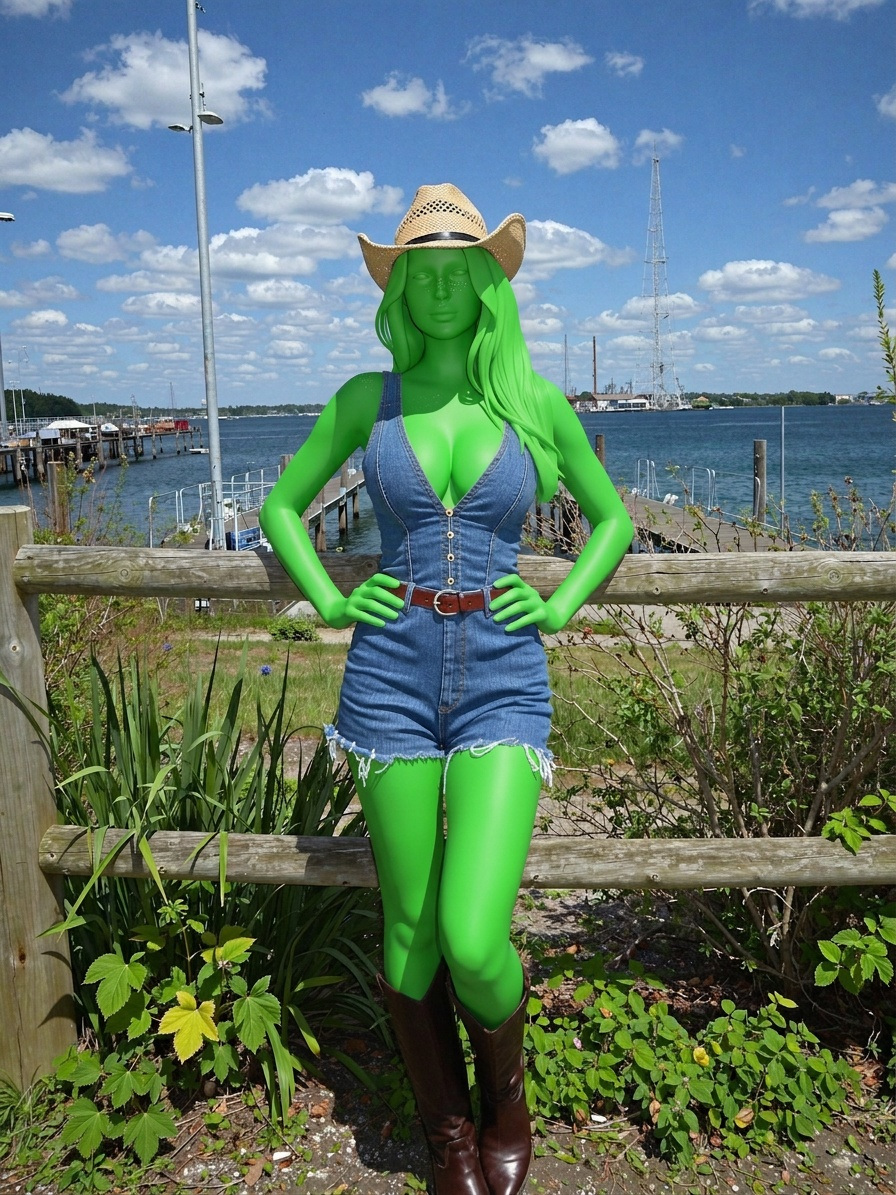 Template for Cowboy Hat Denim Romper Marina Background