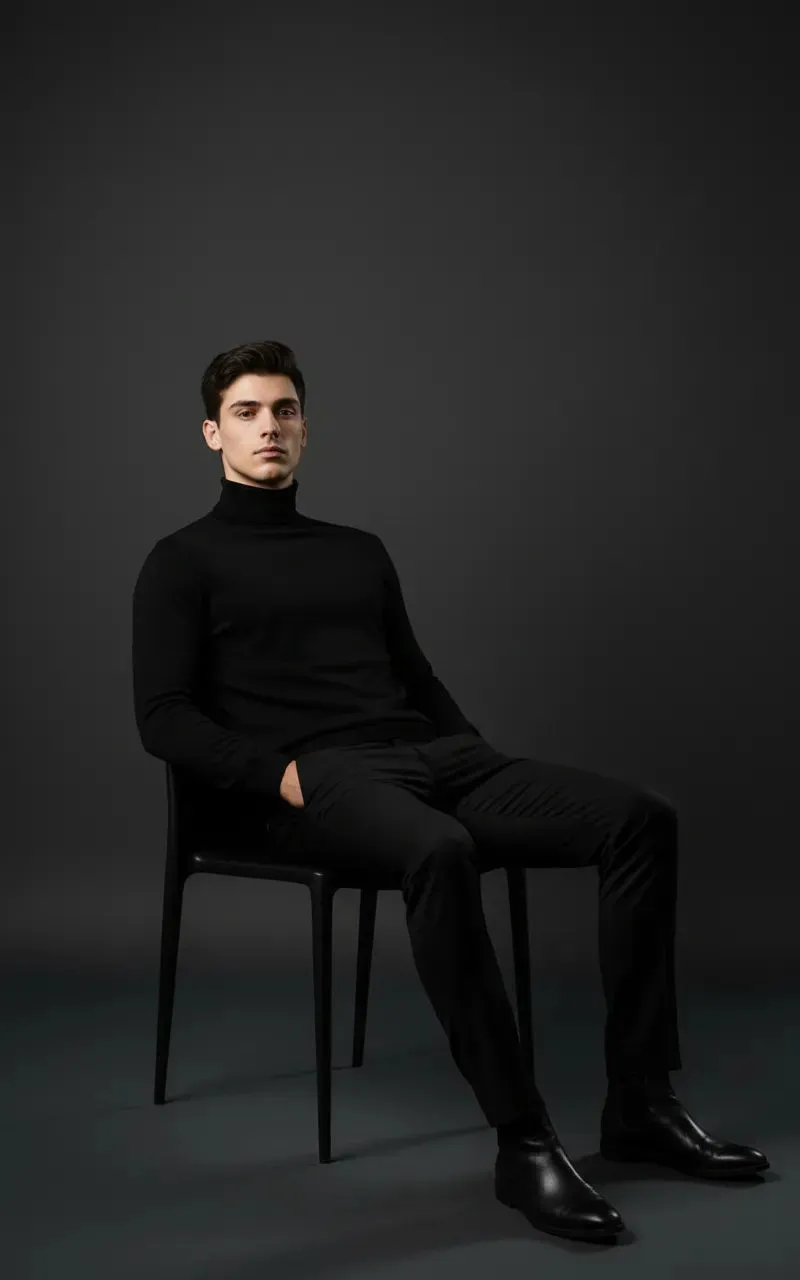 Confident Black Turtleneck Portrait