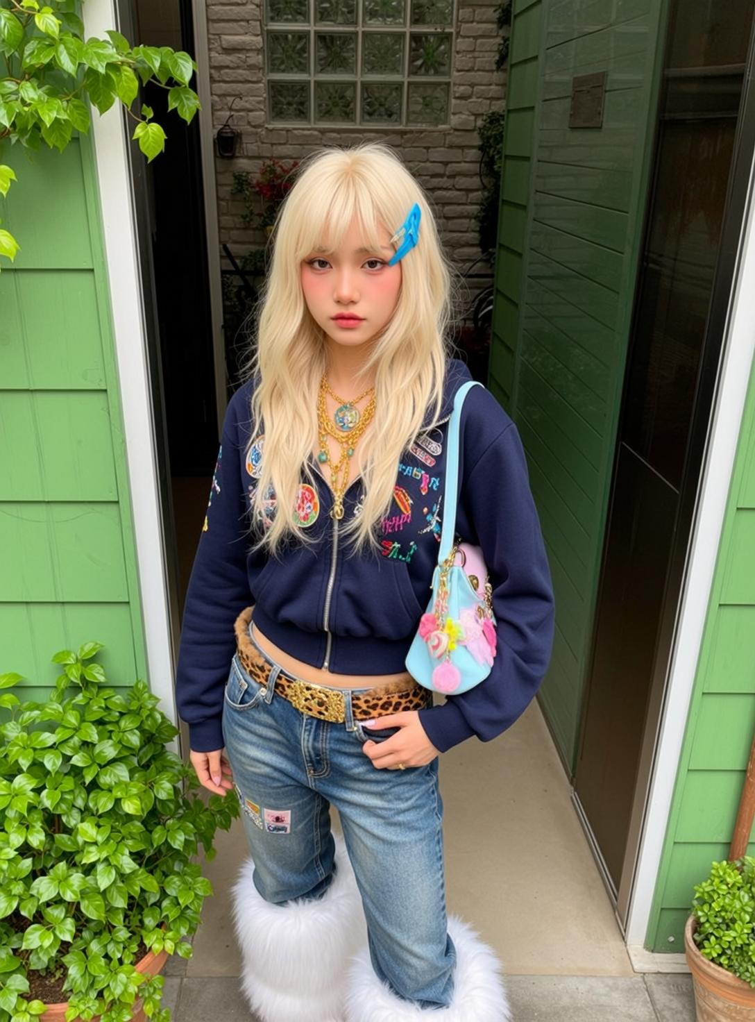 Y2k Young Stands Facing Forward Her Head