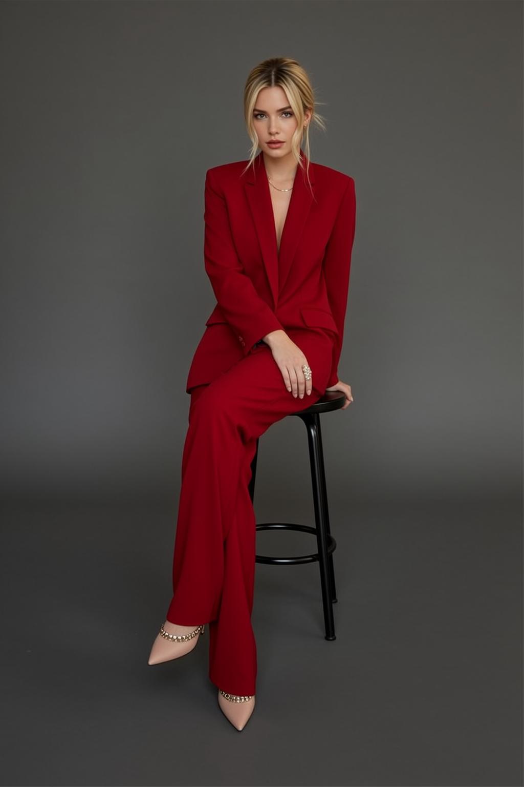 Red Suit On Studio Stool