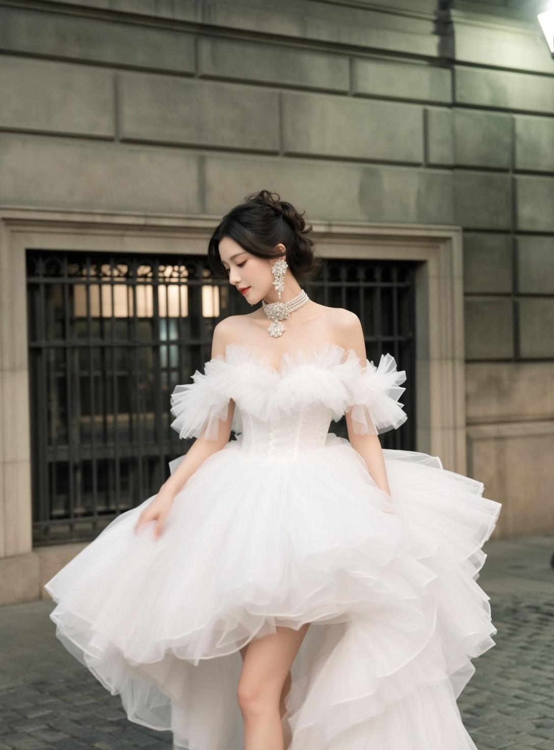 Balletcore Young Dark Styled Fair Off-the-shoulder White