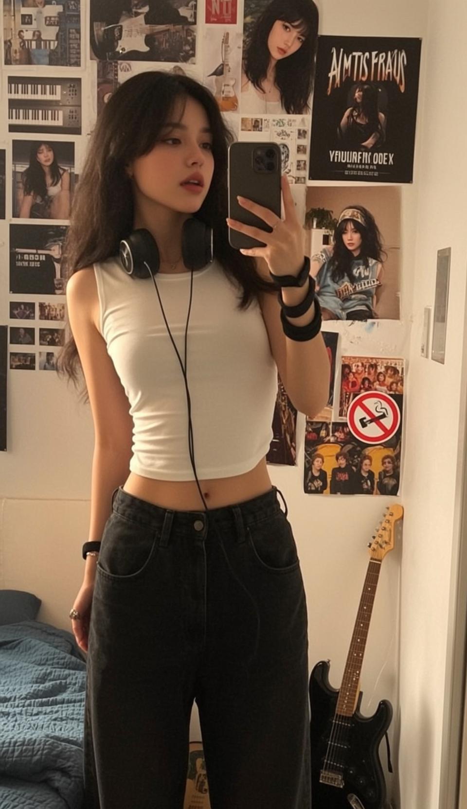 Acubi Young Asian Long Dark Wavy Hair