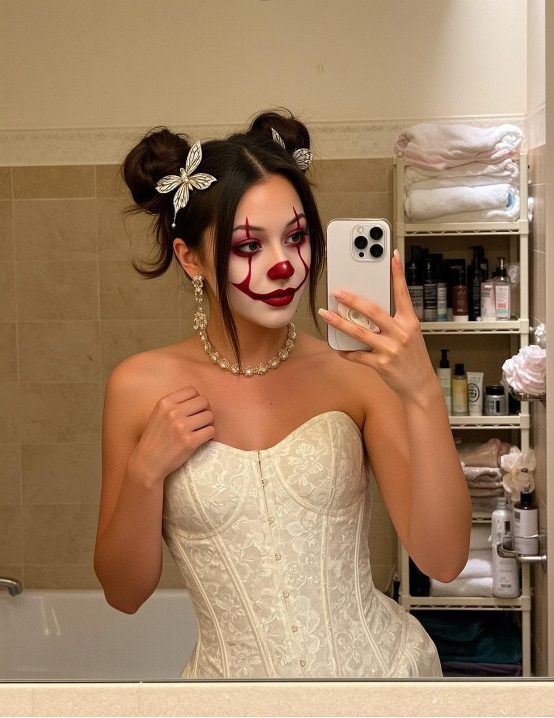 Makeup Face Paint Earrings And Necklace In Clown Portrait reference photo