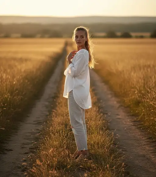Woman With Sun-kissed Blonde Hair And Thoughtful Expression Pauses Dirt
