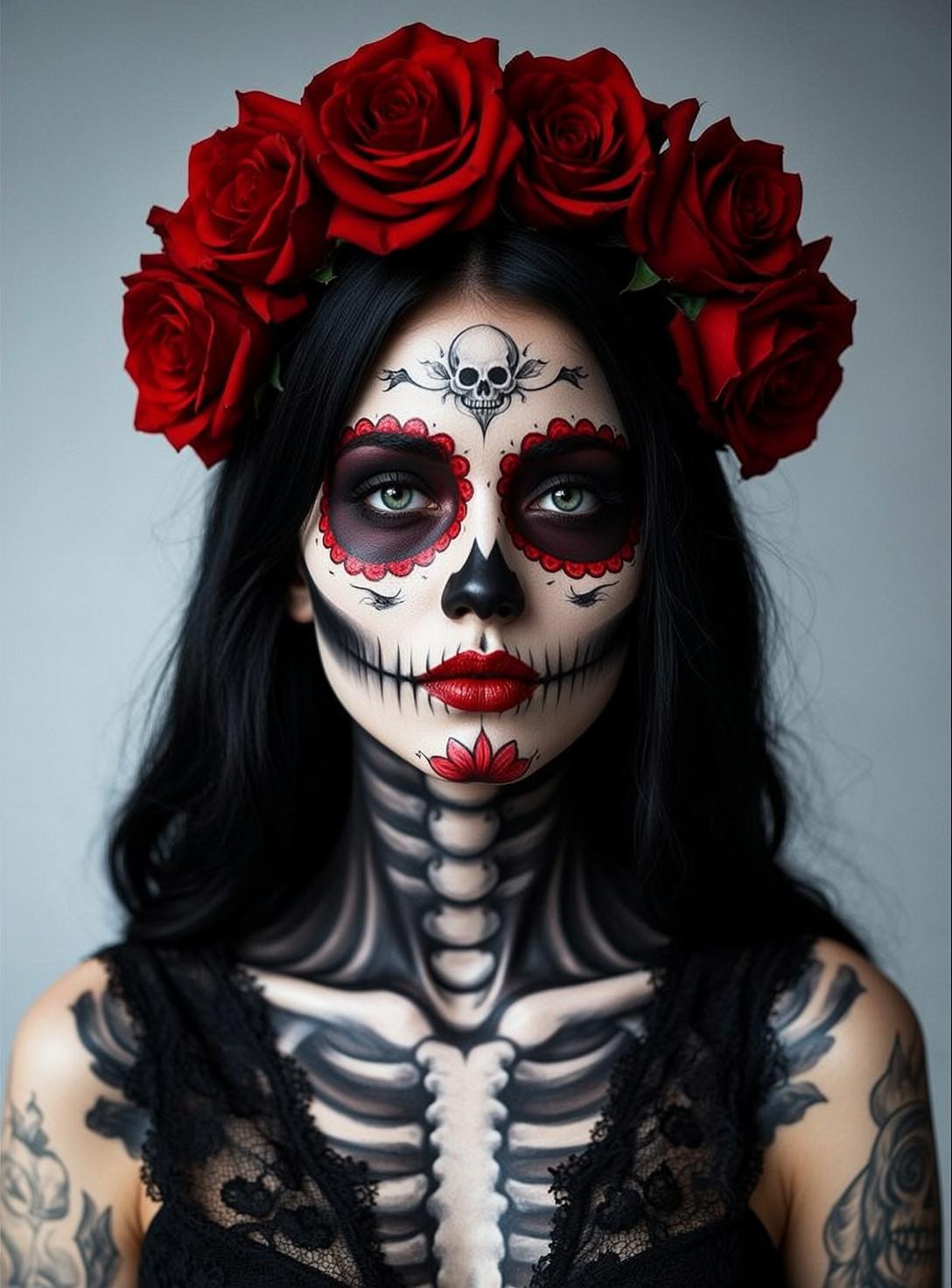 Halloween Makeup Skull Paint Long Black Pale