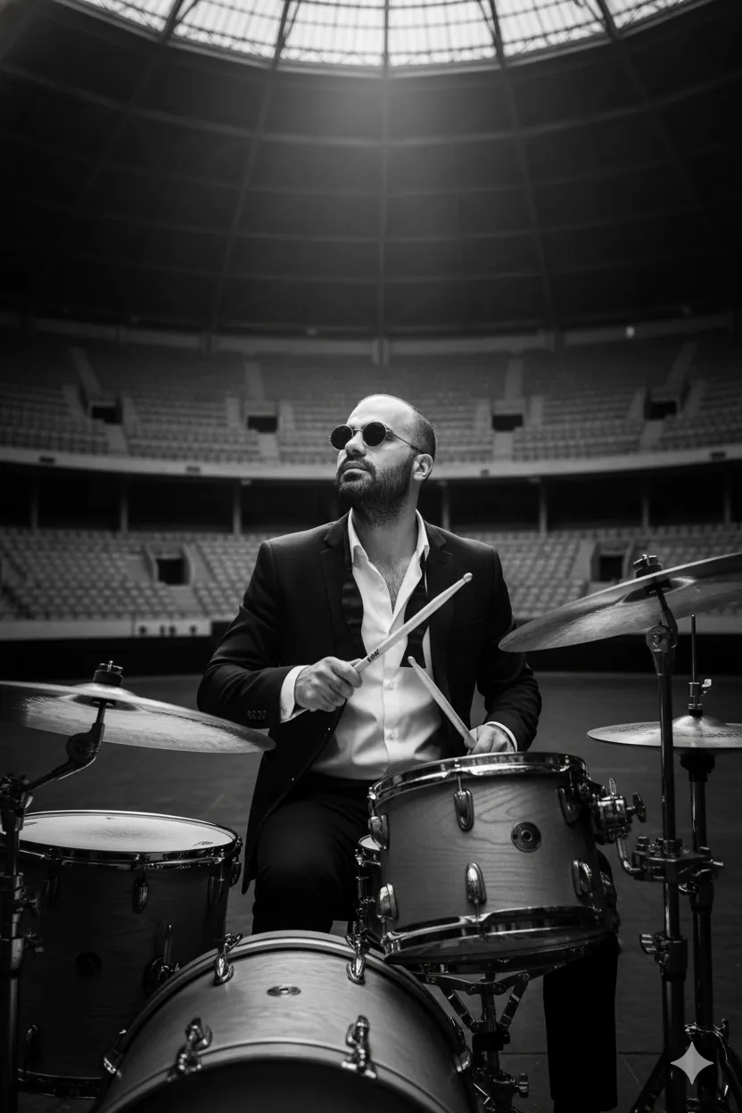 Black And White Drummer In Amphitheater