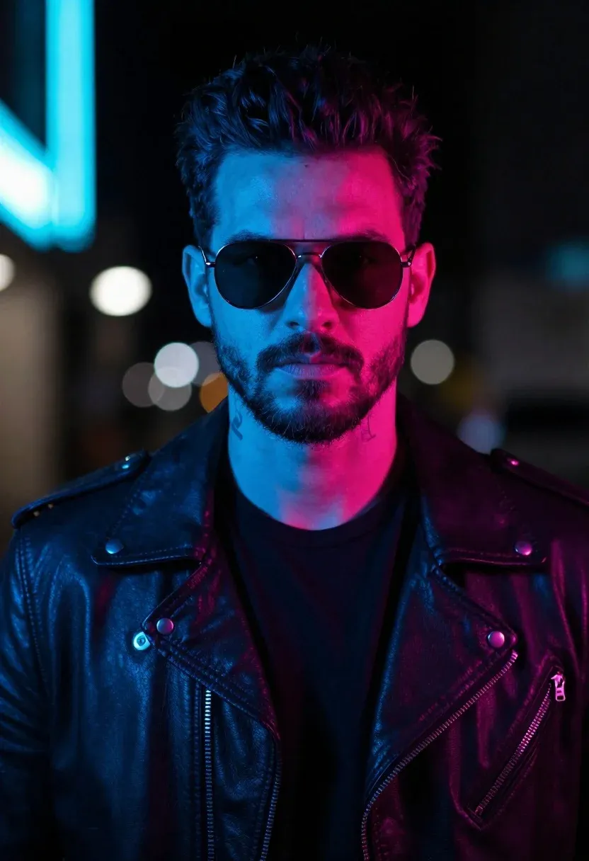 Portrait Man Wearing Dark Aviator Sunglasses And Looking Directly The