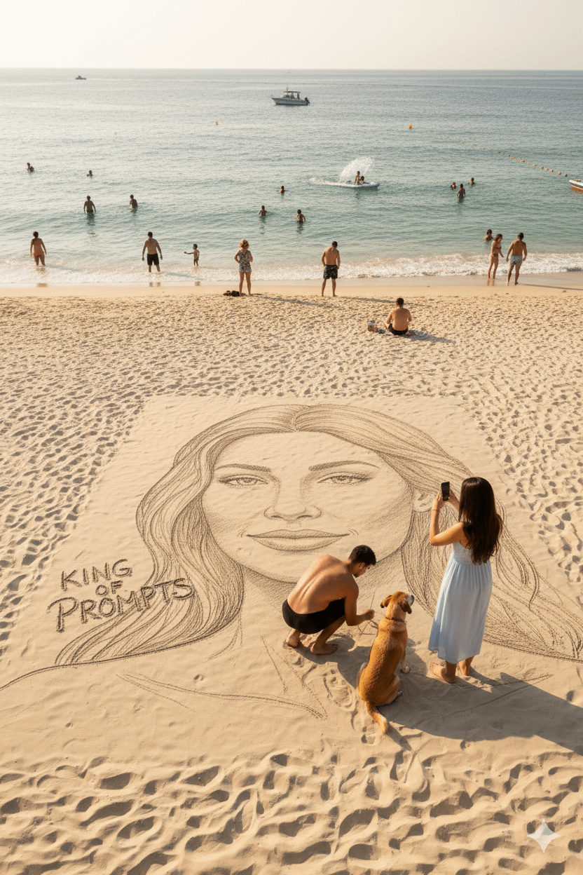 Create Sand Portrait On Beach