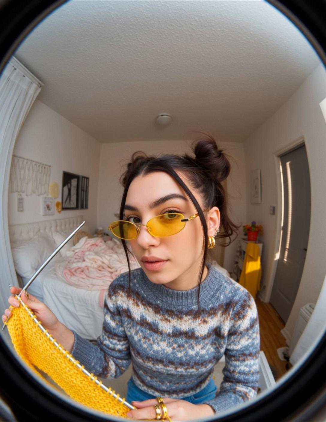 Knitting In Bedroom Yellow Yarn
