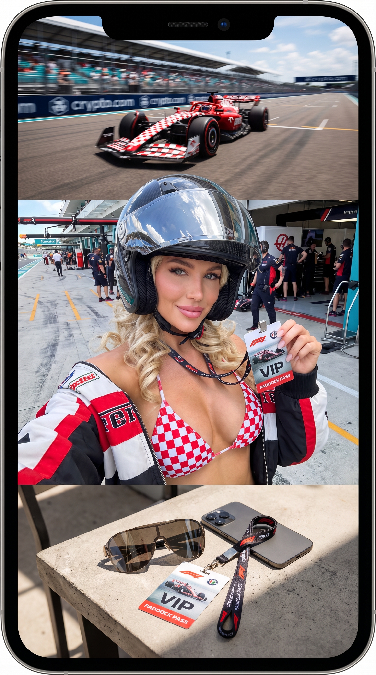 Formula 1 Race Car Pit Lane Selfie Flat Lay