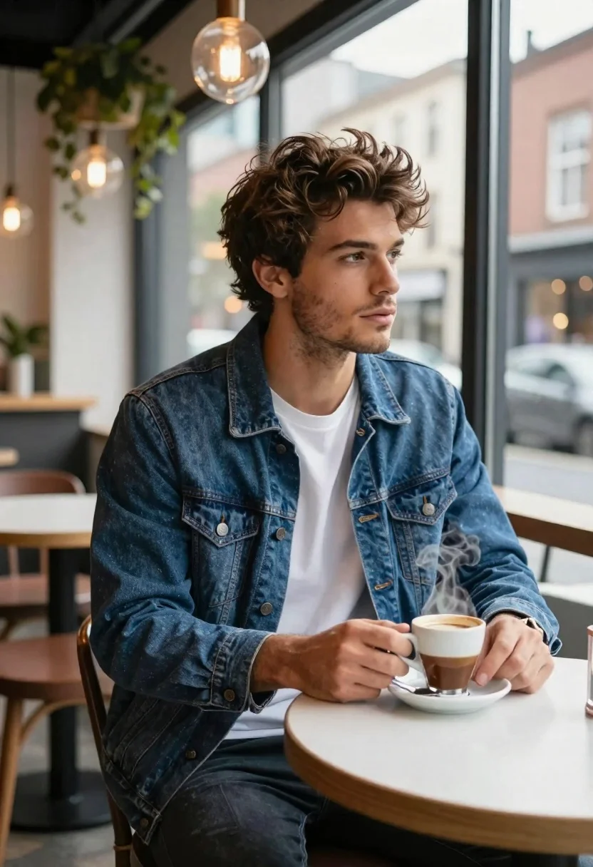 Photorealistic Portrait Young Man With Styled Brown Hair And Light reference photo