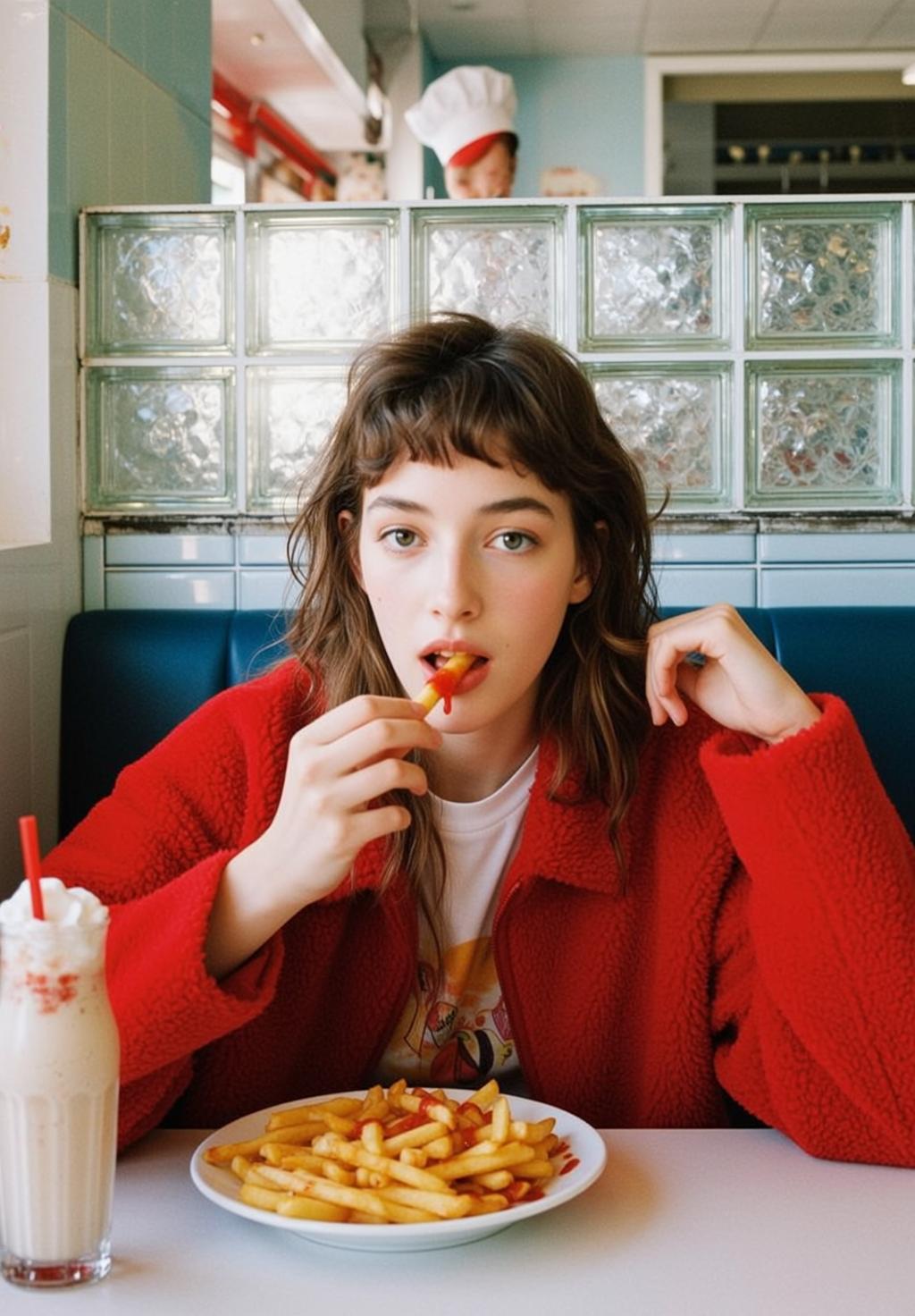 Diner Booth French Fry Red Jacket