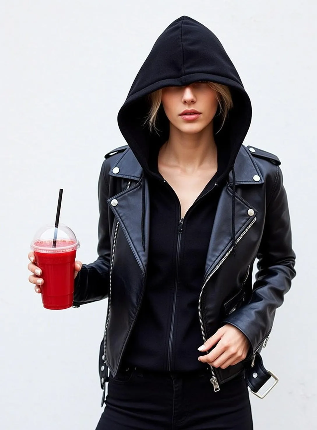 Woman Red Drink Leather Jacket Soft Light