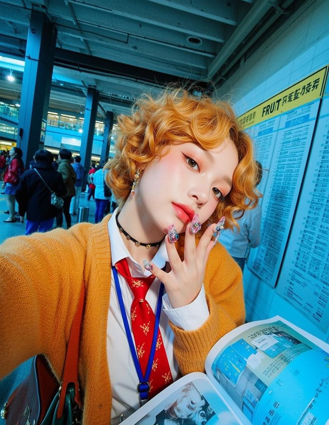 Orange Bob Red Tie Portrait