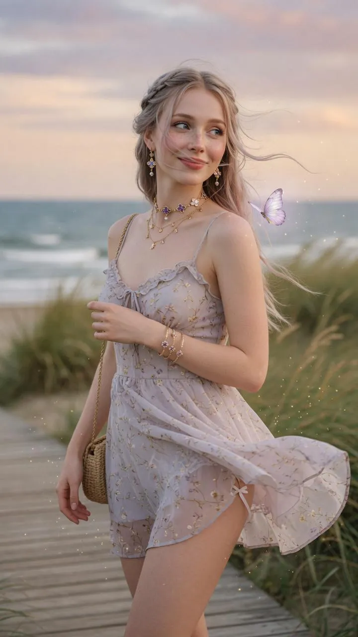 Earrings Necklace And Bracelets In Beach Portrait