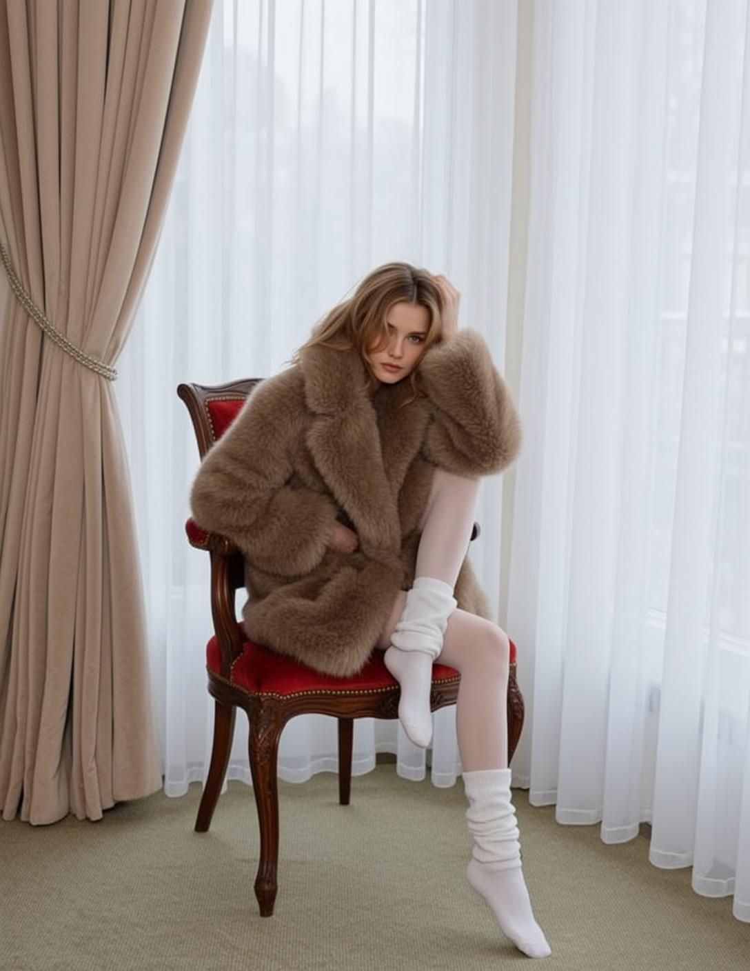 Brown Fur Coat Window Chair