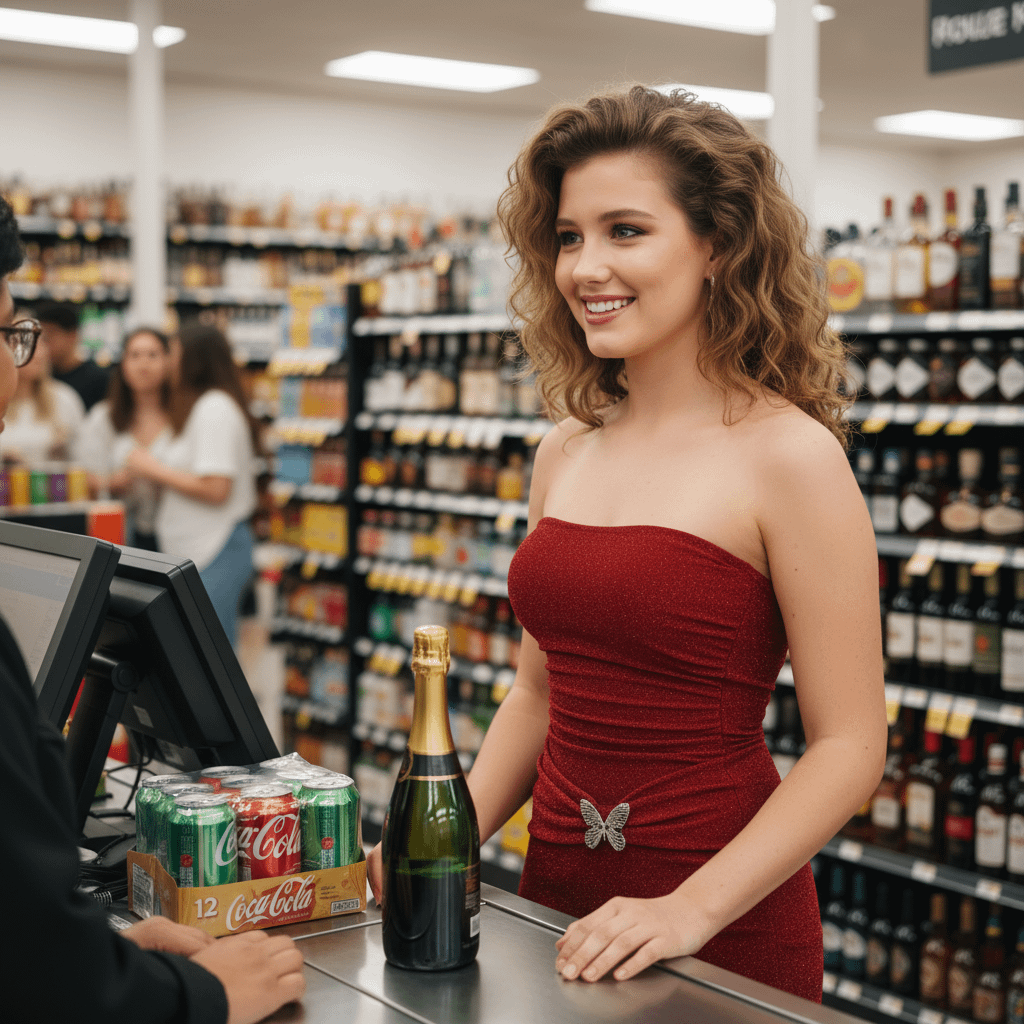 Red Dress With Champagne And Coke