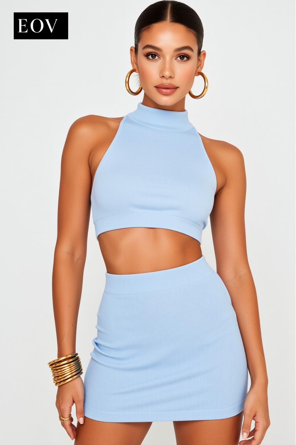 Light Blue Ribbed Matching Set