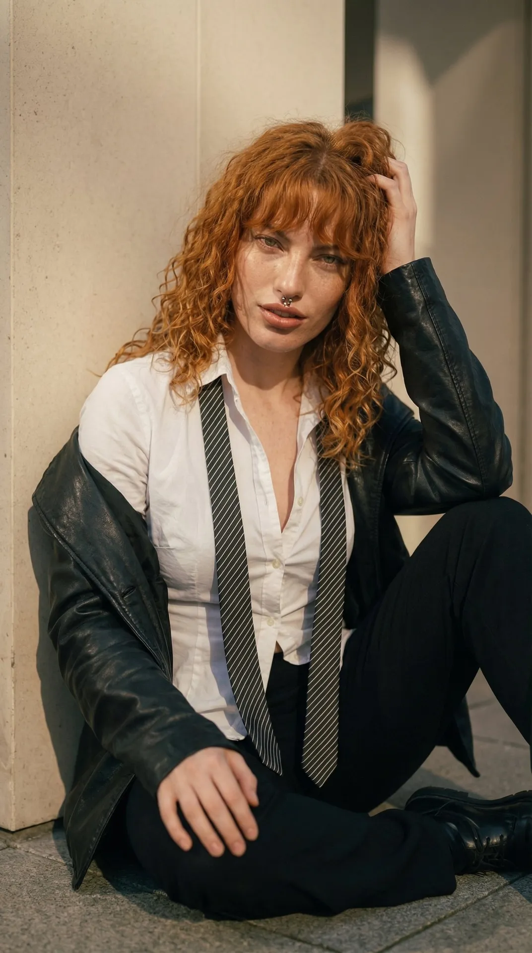 Piercings And Makeup In Leather Jacket Portrait